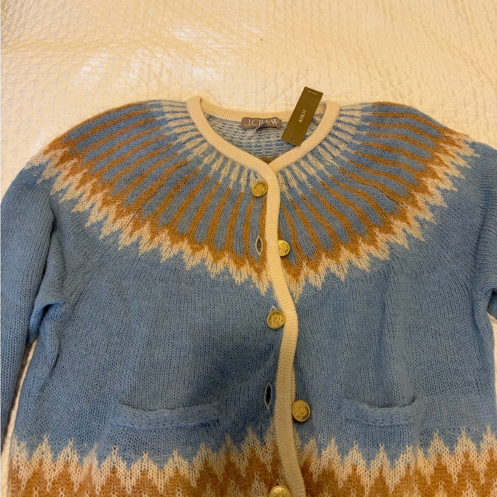 J. Crew Blue and Cream Striped Cardigan - Picture 3 of 4